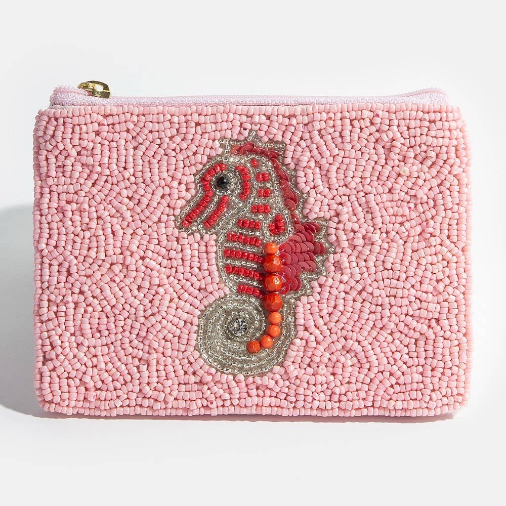 Seed Beaded Sea Life Sea Horse Coin Purse