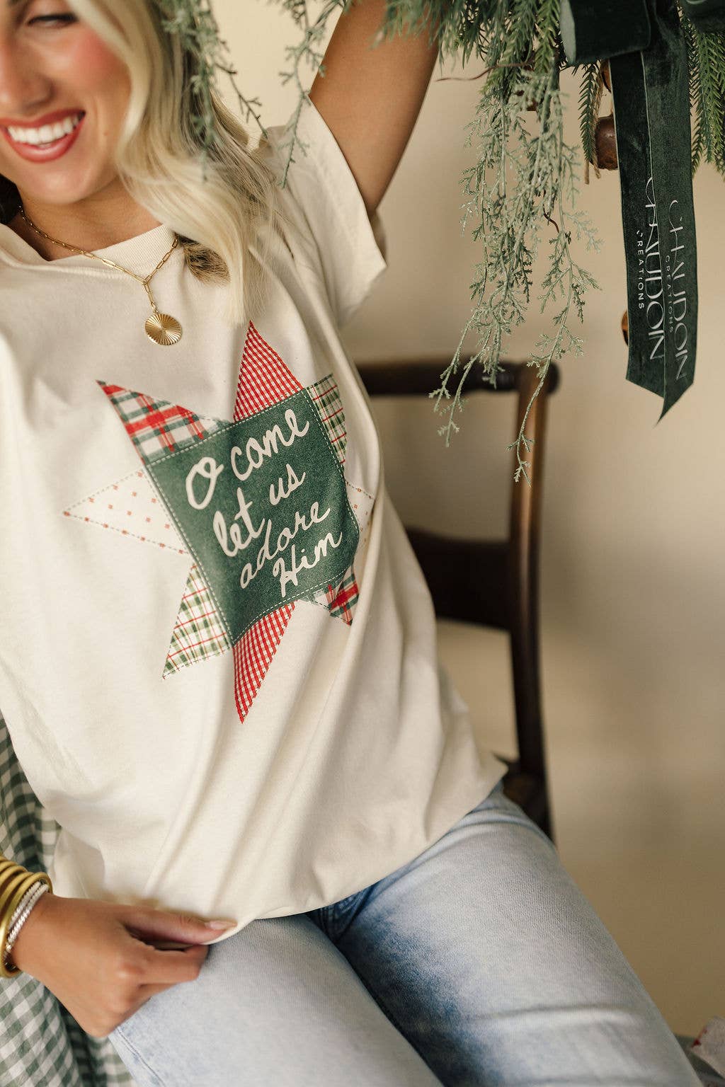 Christmas Quilt O Come Let us adore Him Graphic Apparel