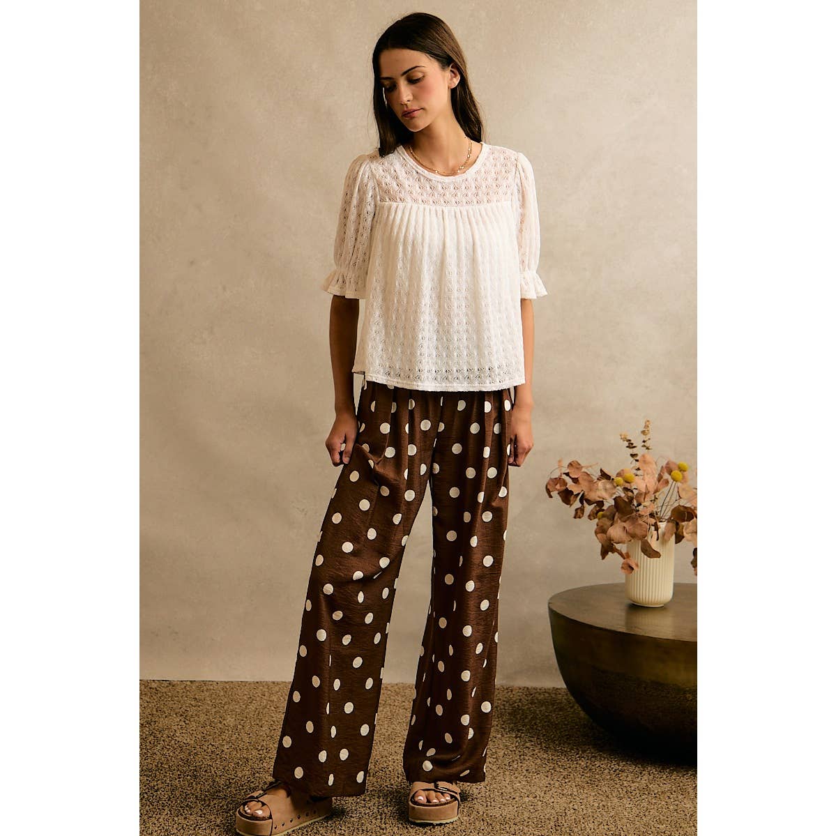 LACE KNIT BABYDOLL BLOUSE TOP
