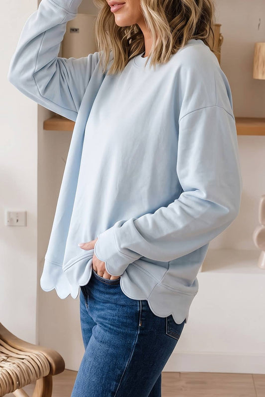Scalloped Hem Pullover Sweatshirt