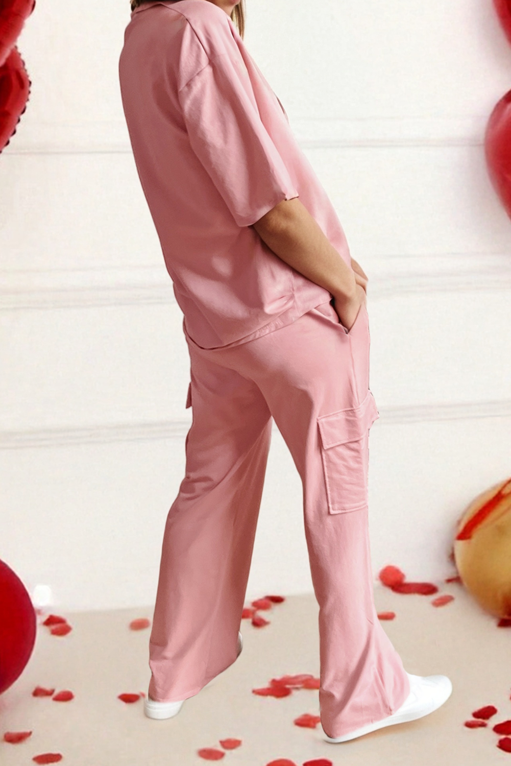LDC Pink Half Sleeve T-Shirt & Cargo Sweatpants Set