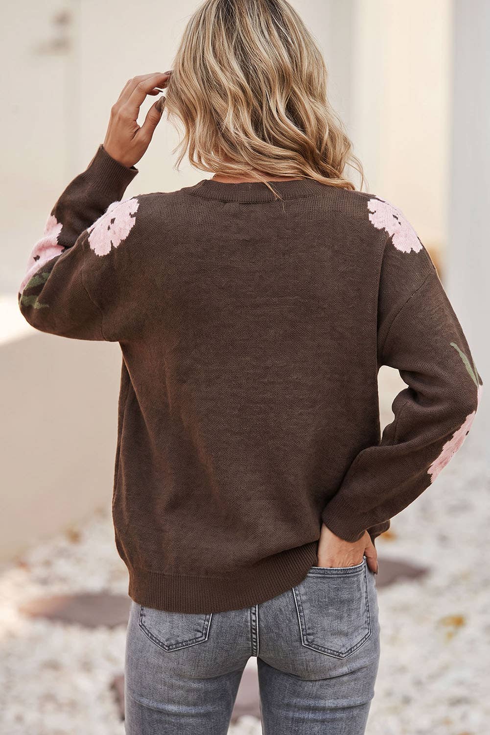 Floral Print Drop Shoulder Sweater