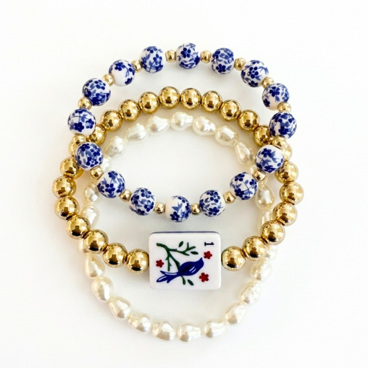 Mahjong Stretch Bracelet Stack – 3 Piece Set