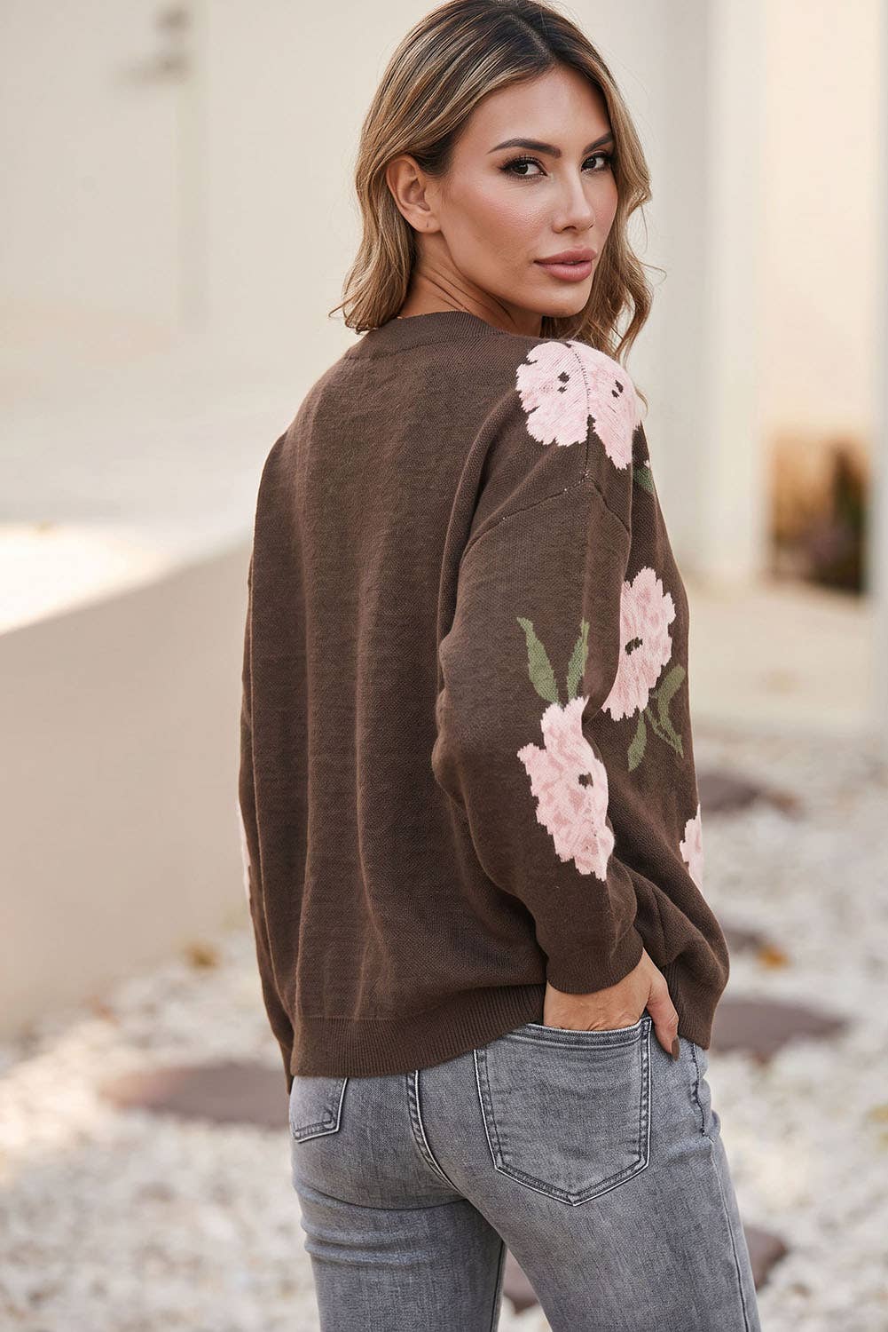 Floral Print Drop Shoulder Sweater