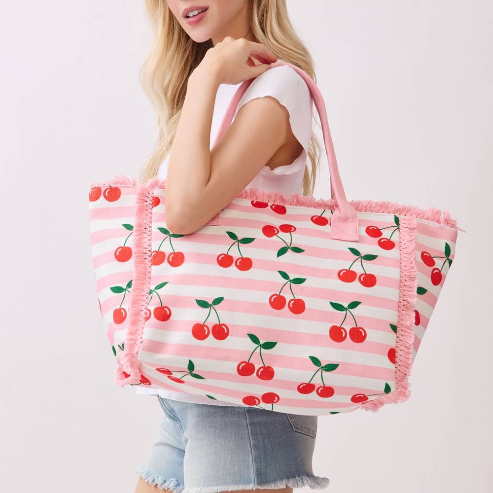 Cherry Striped Tote Bag