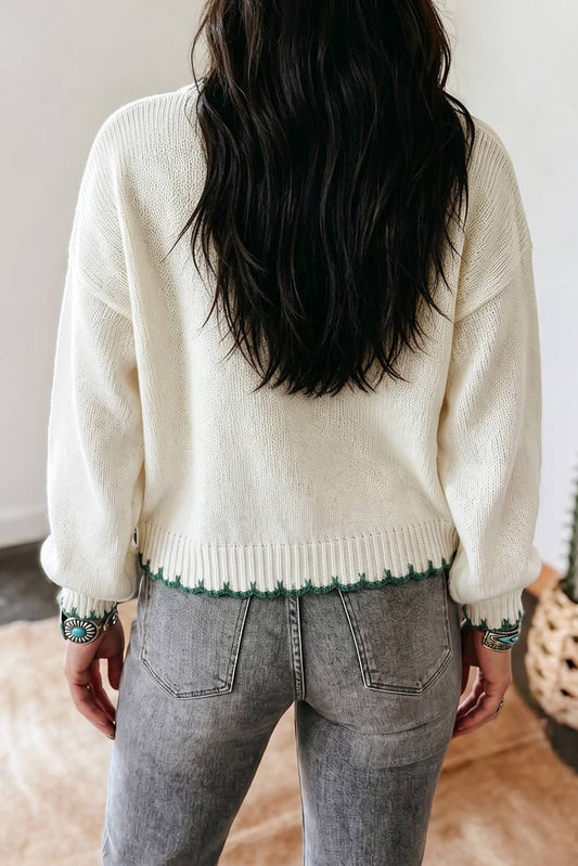 Stitched Detail Christmas Tree Holiday Casual Sweater