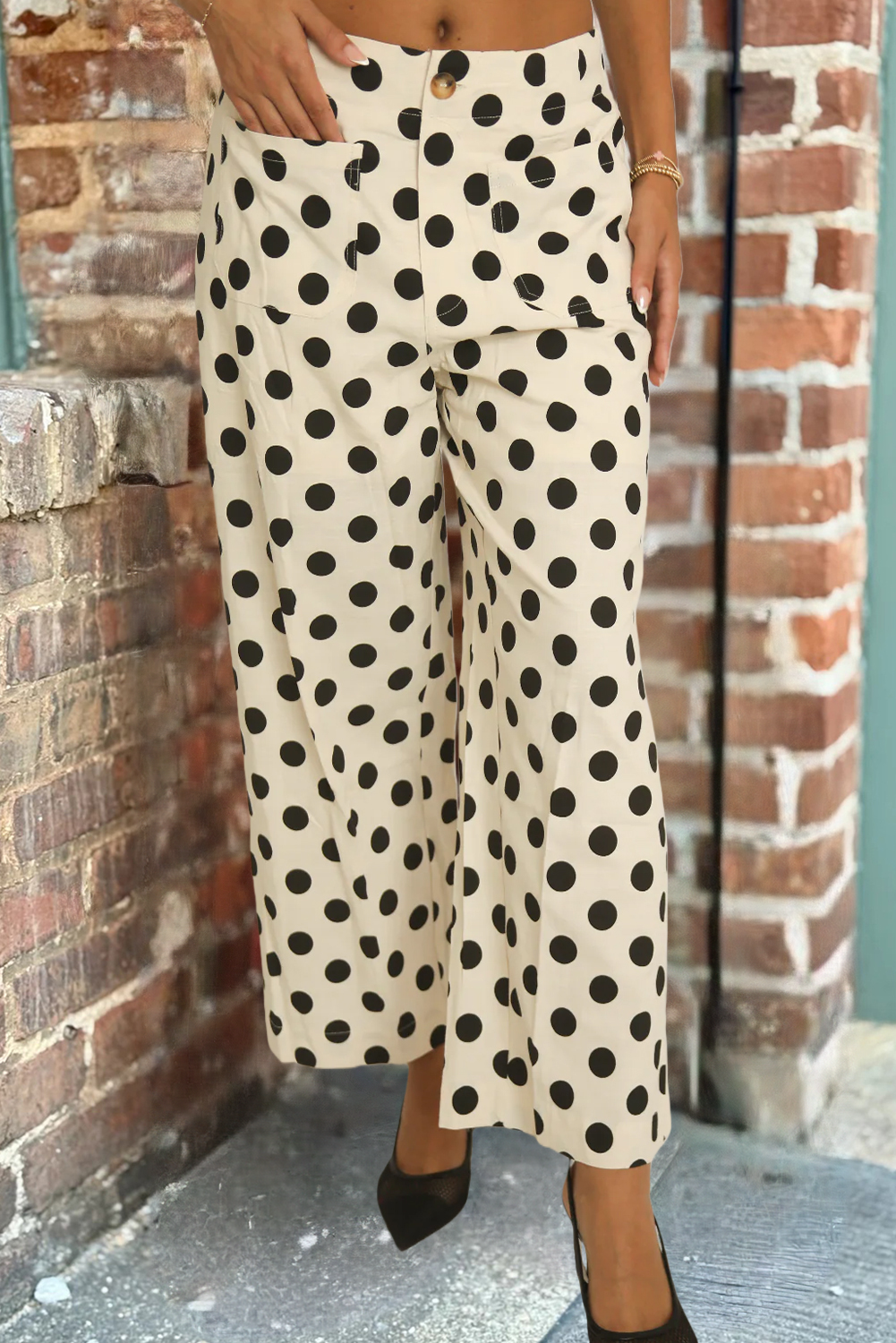 Polka Dot Print Square Patch Pocket Pants