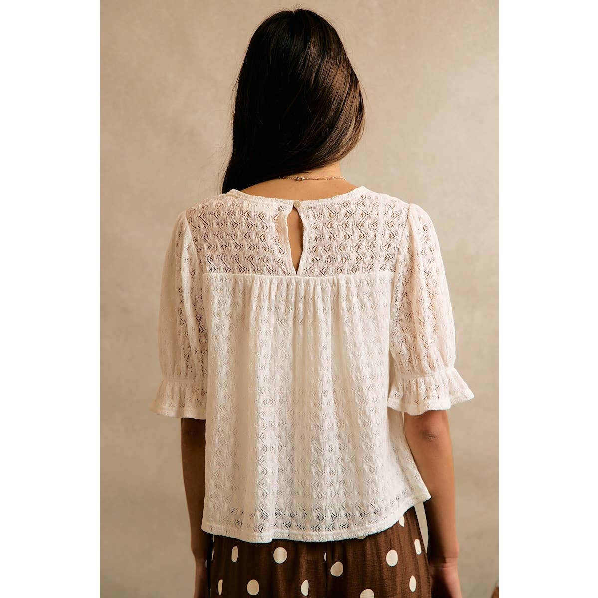 LACE KNIT BABYDOLL BLOUSE TOP