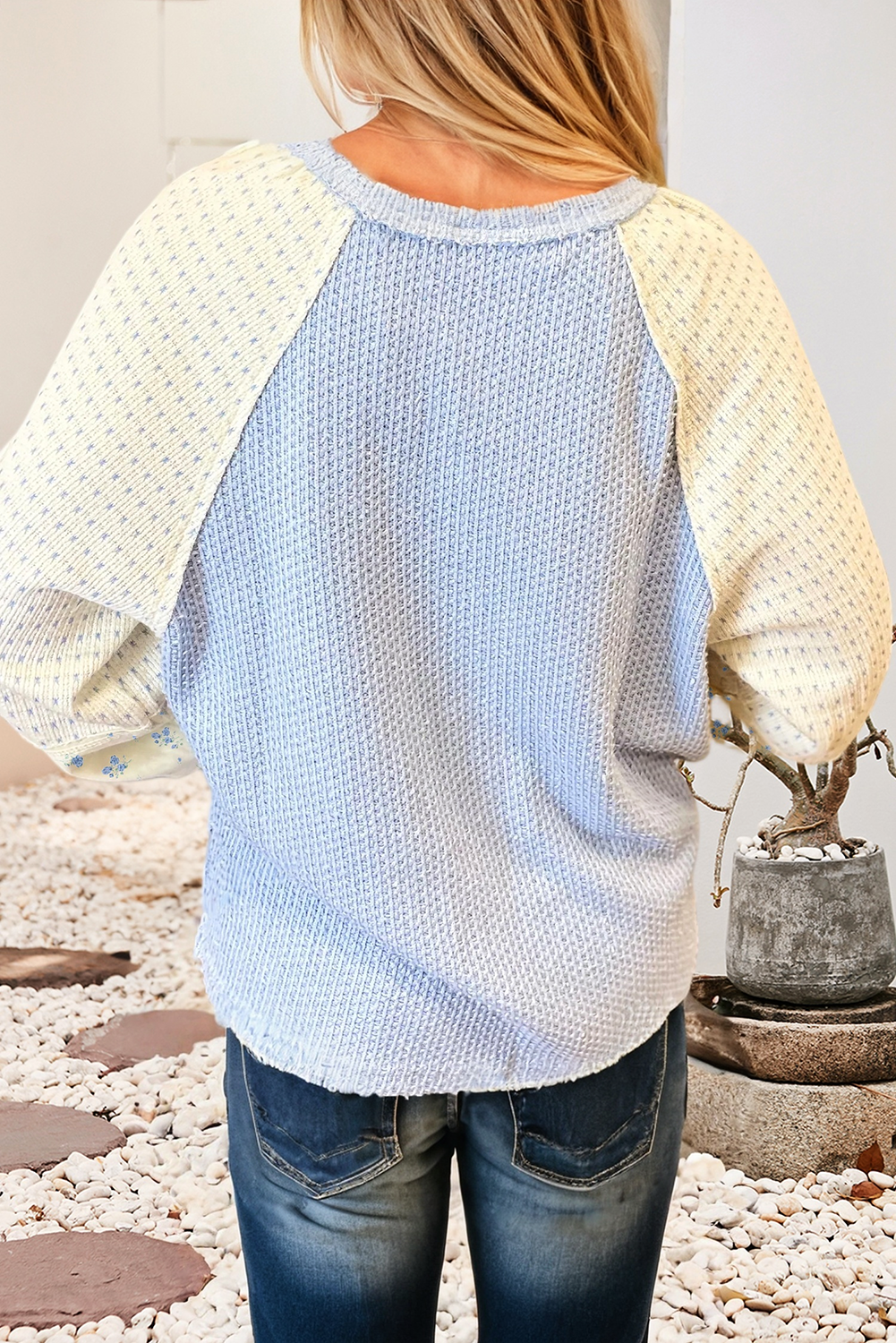 Knit Color Block Floral Patchwork Long Sleeve Top