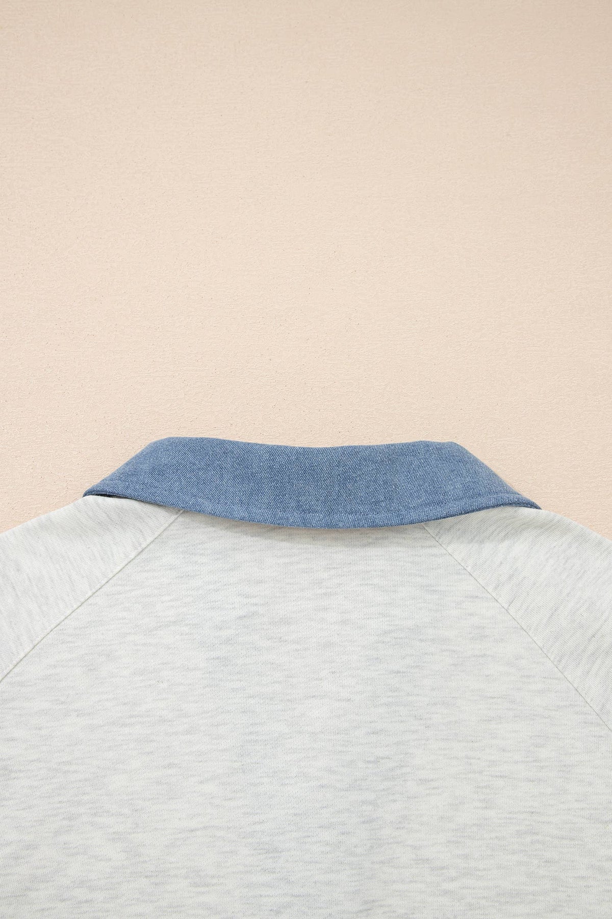 Denim-Style Patchwork Collar Half Button Top (S-XL)