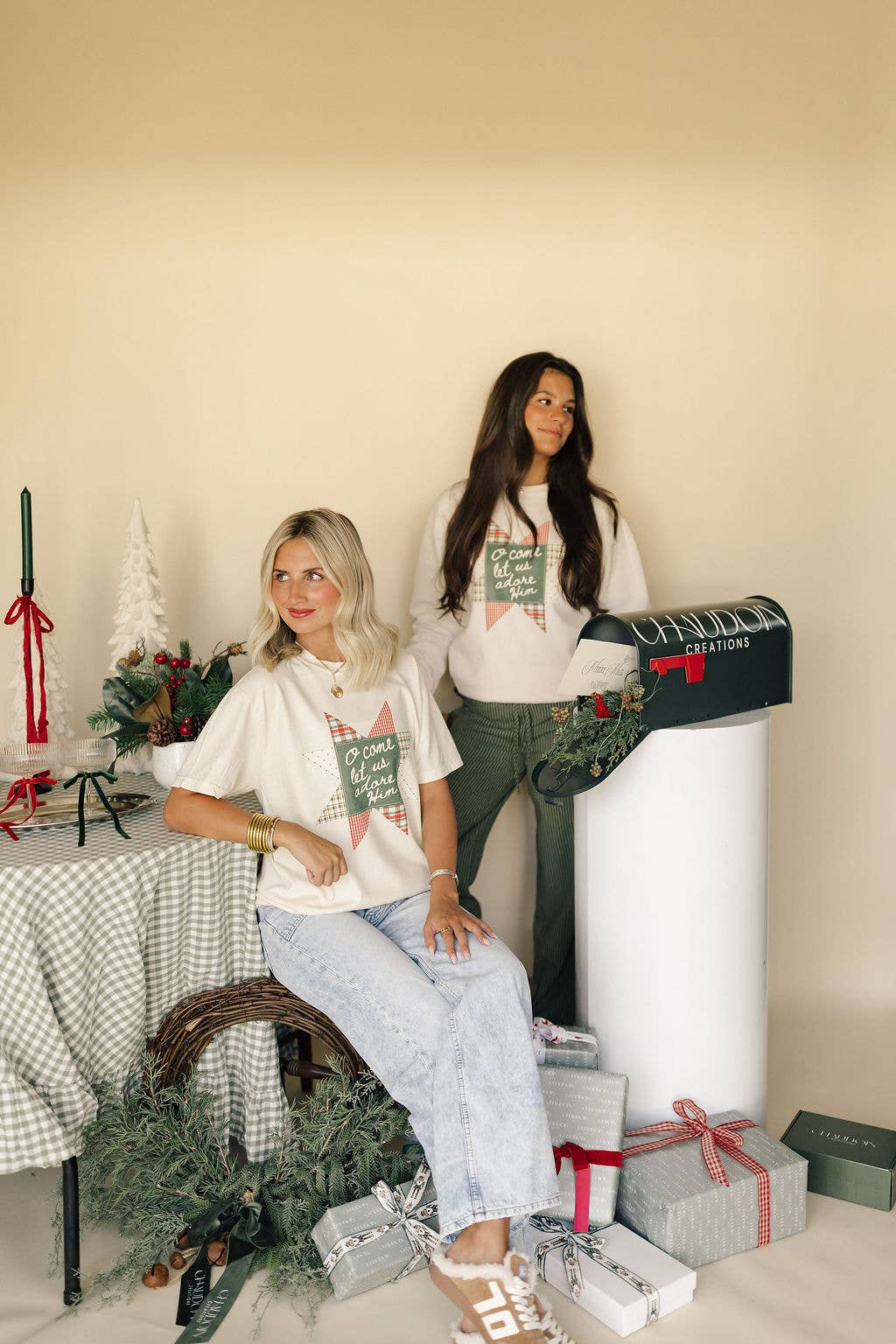 Christmas Quilt O Come Let us adore Him Graphic Apparel