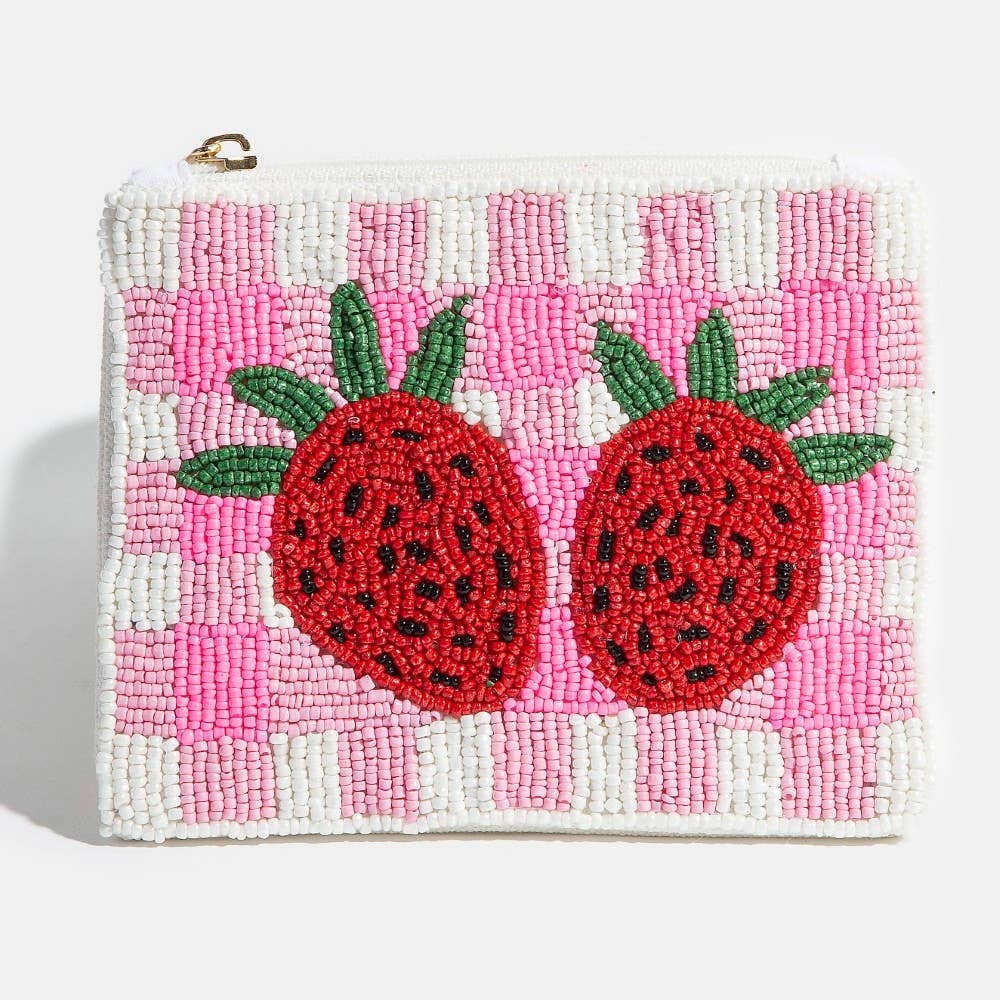 Seed Beaded Double Strawberry Coin Purse