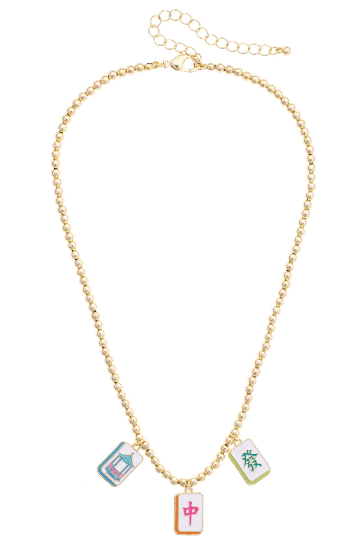 Mahjong Lucky Charms Ball Bead Necklace in Shiny Gold