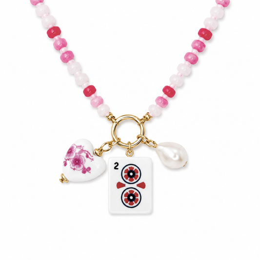 Mahjong Tile Charm Beaded Necklace