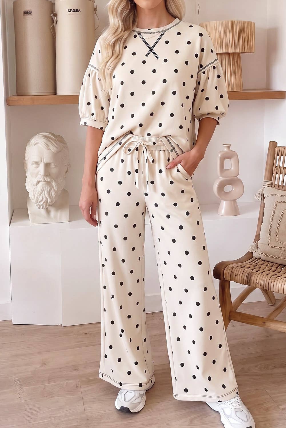 Polka Dot Half Sleeve Drawstring Set
