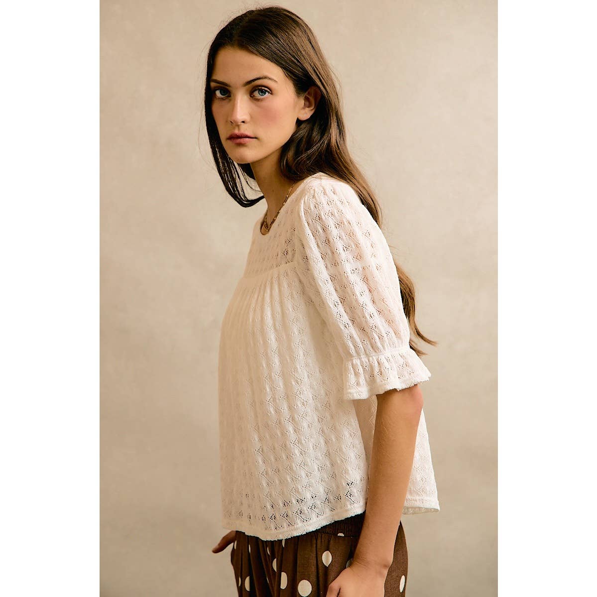 LACE KNIT BABYDOLL BLOUSE TOP