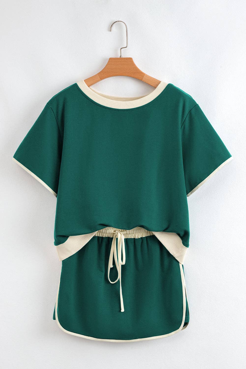 Bonbon Colorblock Edge Drop Shoulder T Shirt and Skort 2Pcs Set
