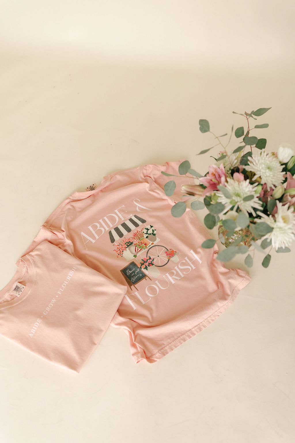 Abide and Flourish Floral Cart  Graphic Tee
