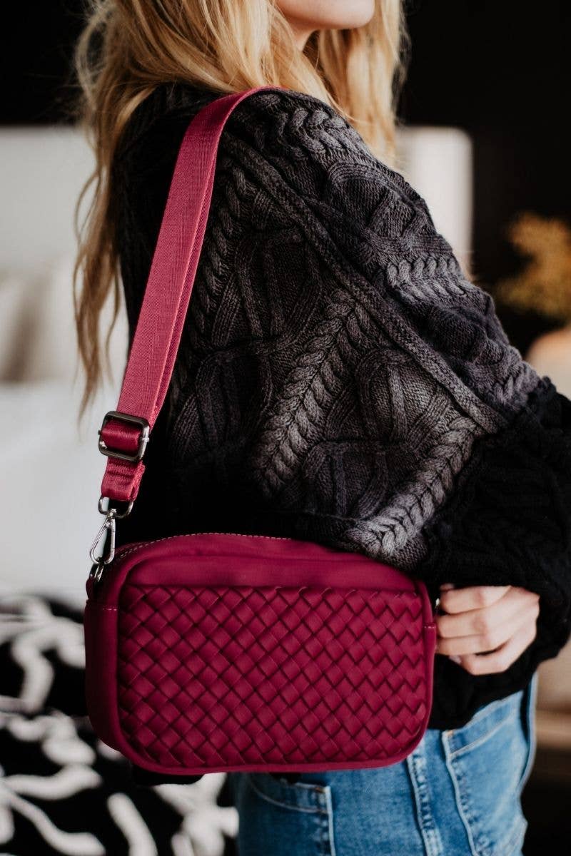 Wine Woven Crossbody Bag