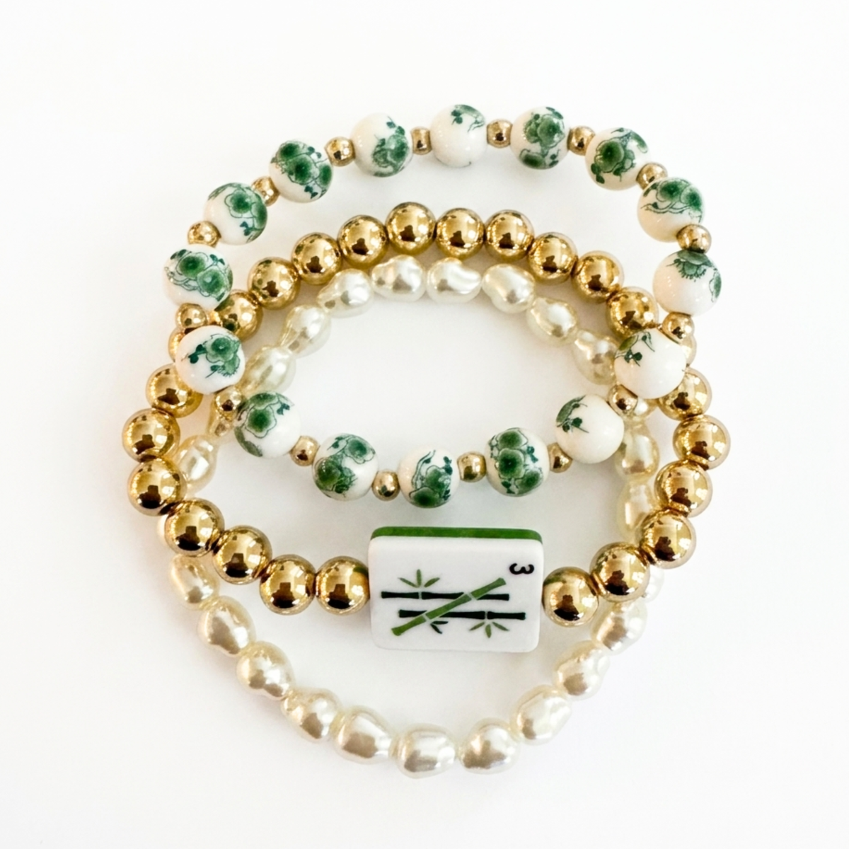 Mahjong Stretch Bracelet Stack – 3 Piece Set
