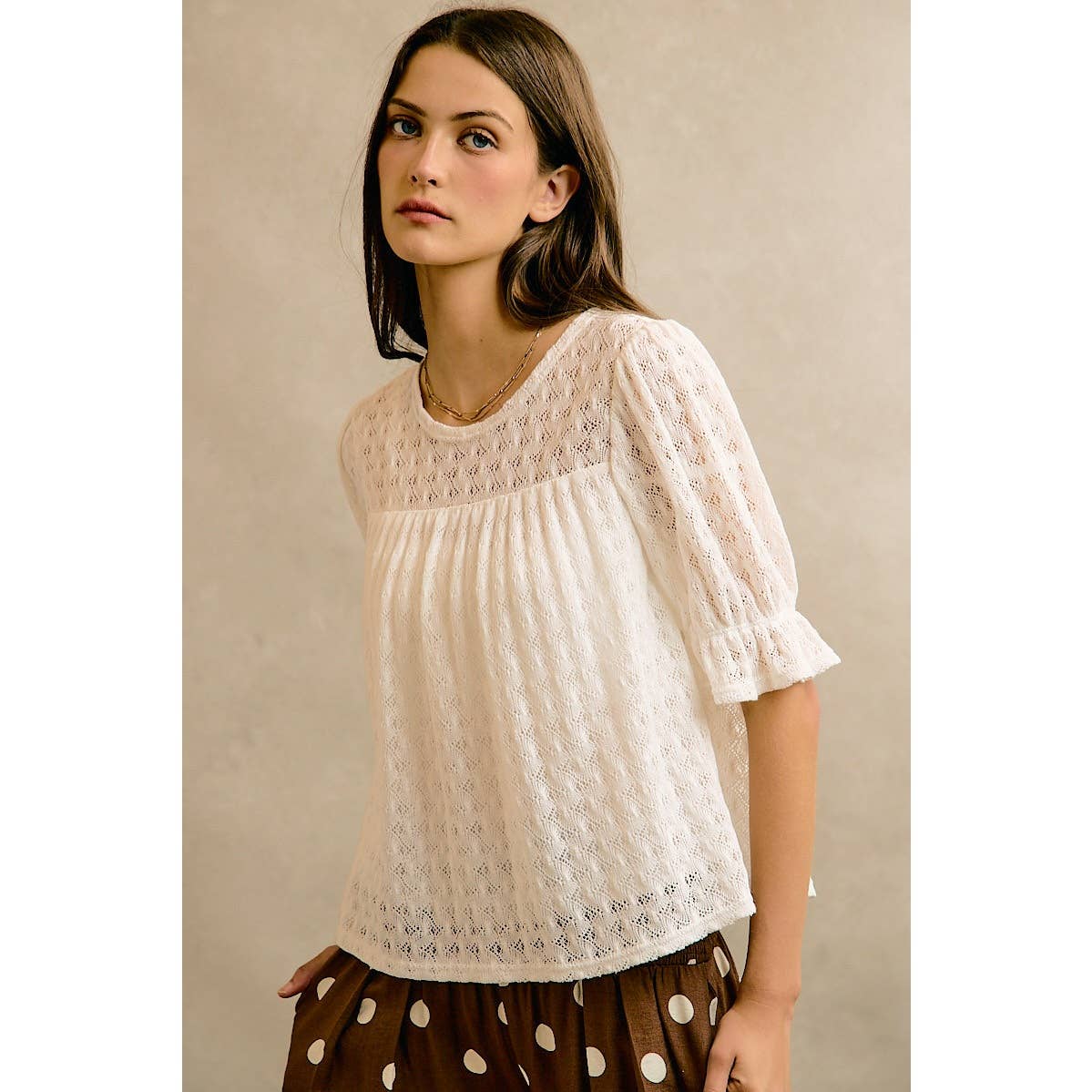 LACE KNIT BABYDOLL BLOUSE TOP