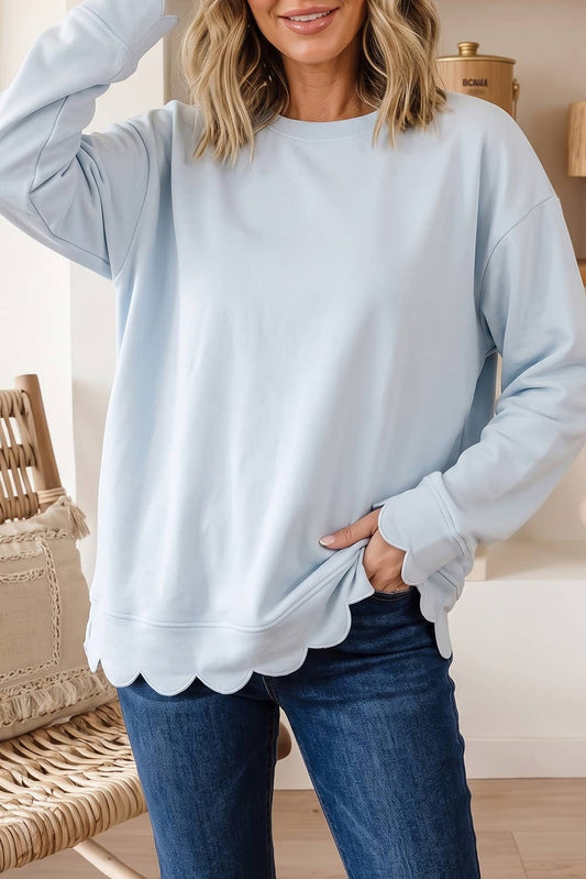 Scalloped Hem Pullover Sweatshirt