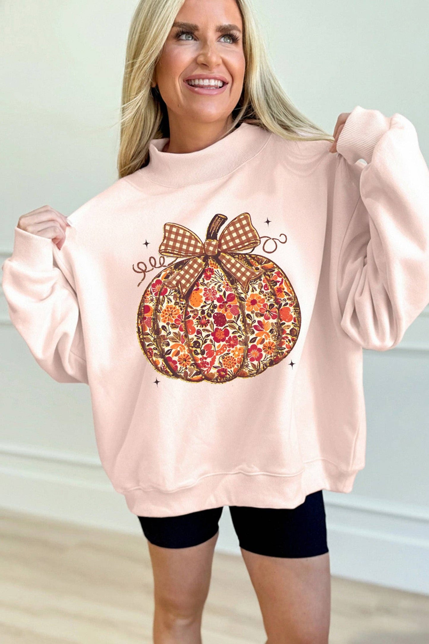 Floral Pumpkin Mock Neck Oversized Sweatshirt