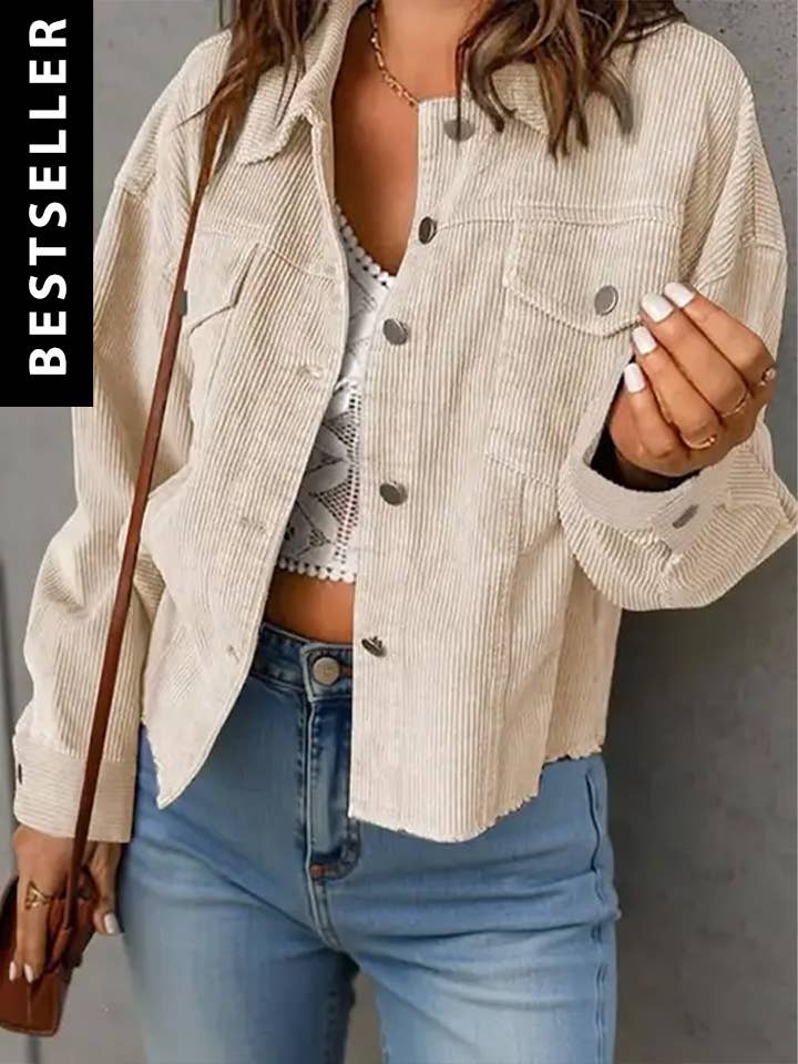 Corduroy Button Front Light Shacket with Flap Pockets