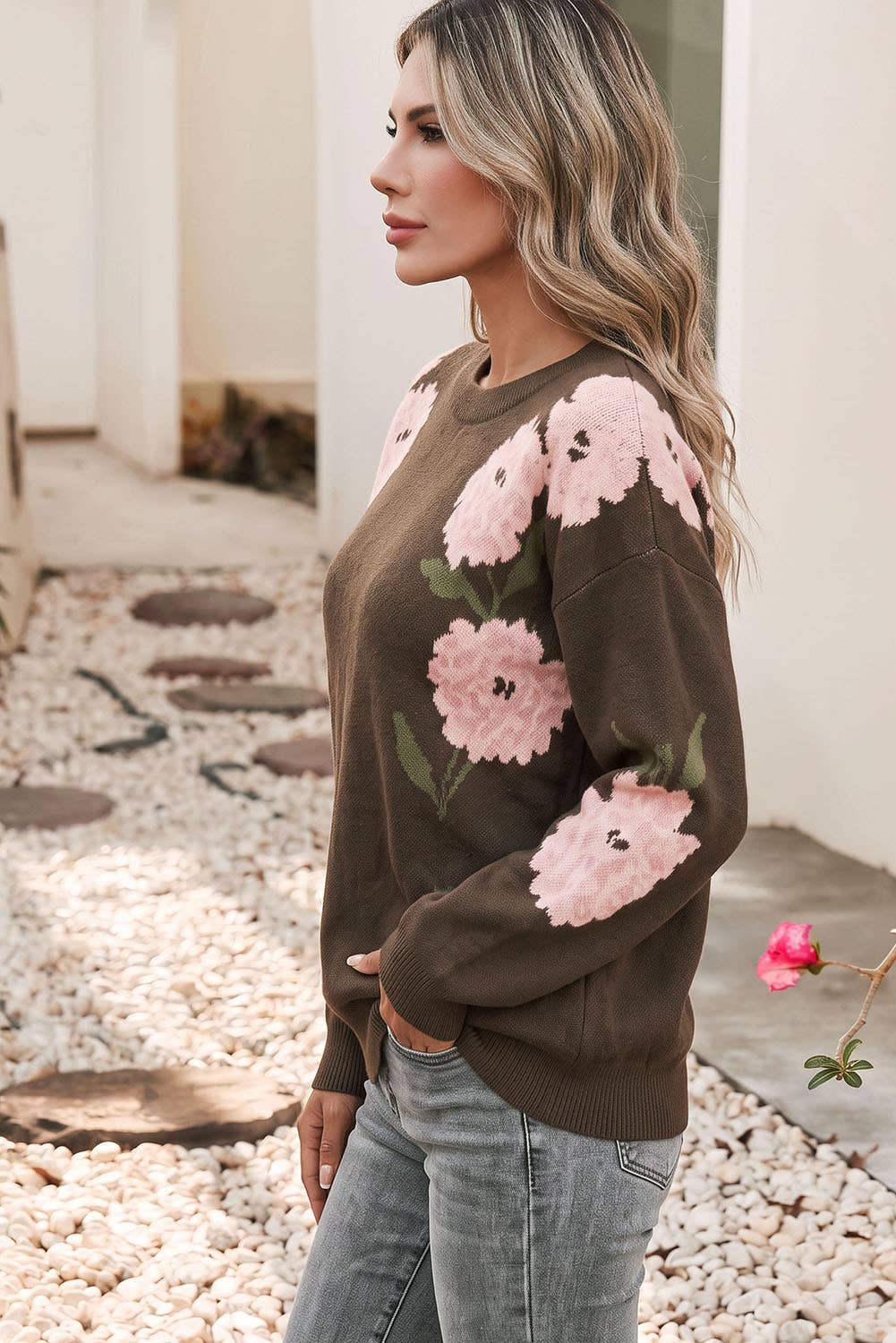 Floral Print Drop Shoulder Sweater