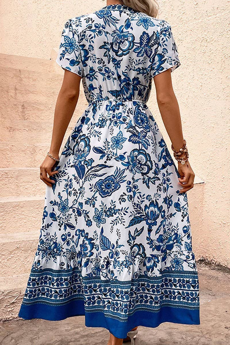V-NECK SHORT SLEEVED MAXI DRESS