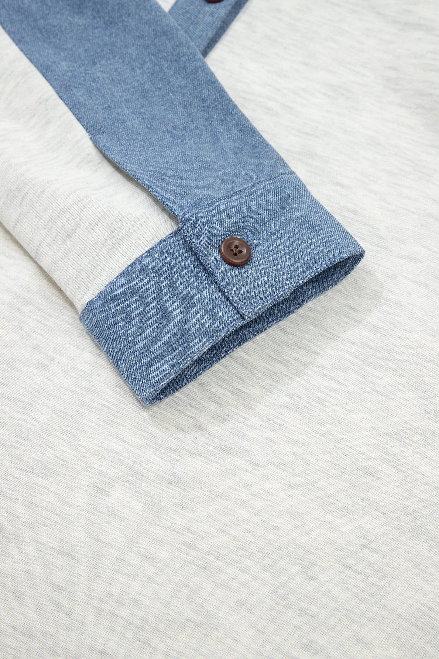 Denim-Style Patchwork Collar Half Button Top (S-XL)