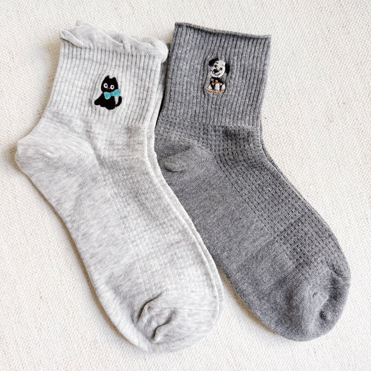 Cat And Dog Design Crew Socks Set Of 2