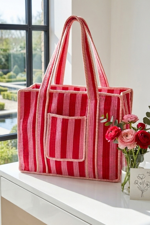 Nash Grey Carryall in Pink Stripe