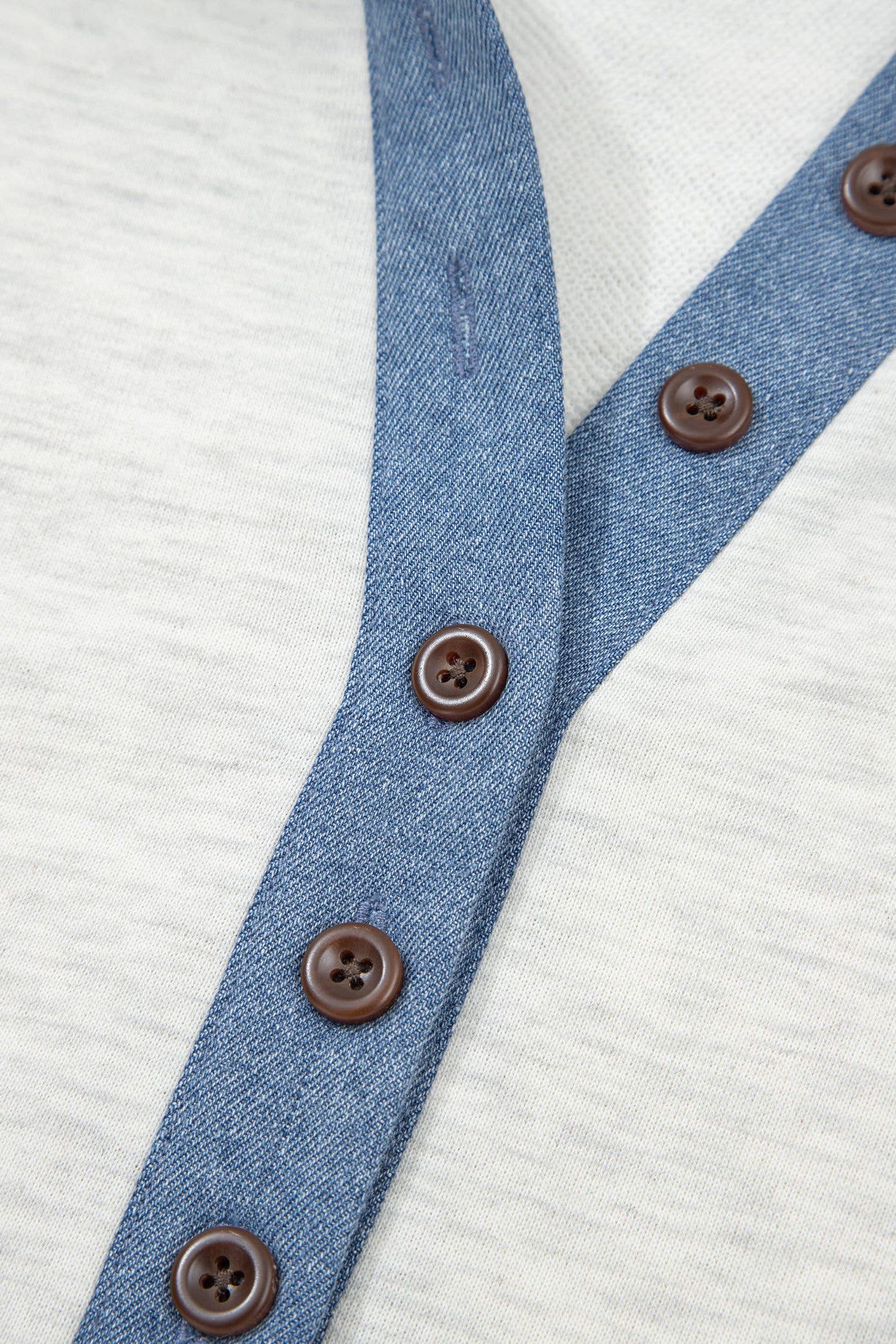 Denim-Style Patchwork Collar Half Button Top (S-XL)