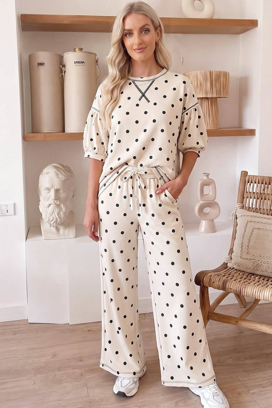 Polka Dot Half Sleeve Drawstring Set
