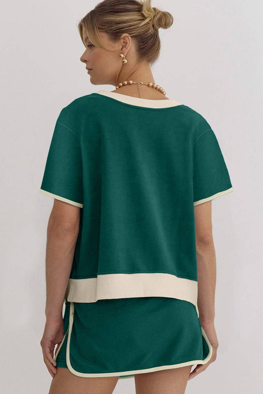 Bonbon Colorblock Edge Drop Shoulder T Shirt and Skort 2Pcs Set