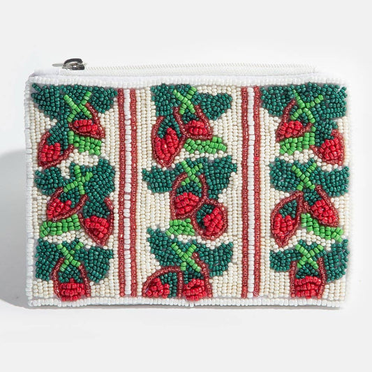Seed Beaded Red Pepper Fruit Coin Purse