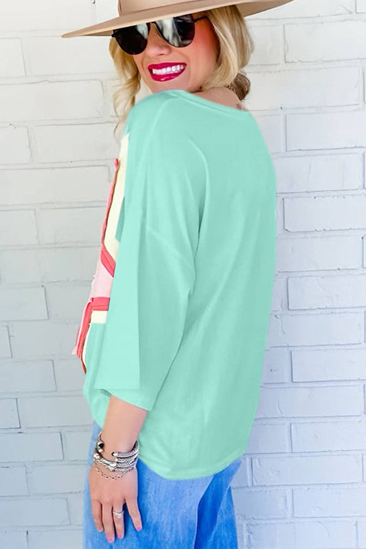 Colorblock Star Patched Half Sleeve Oversized Tee
