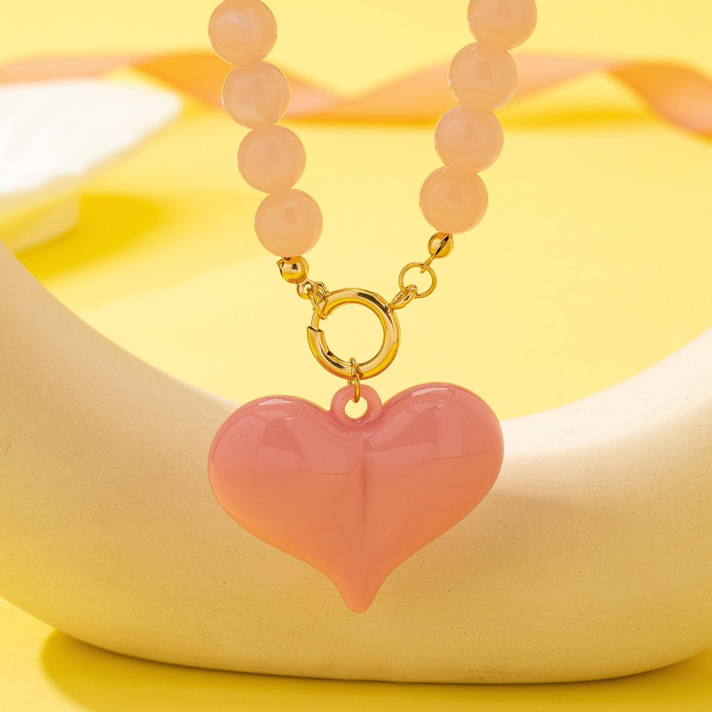 Sweetheart Pink Beaded Heart Necklace