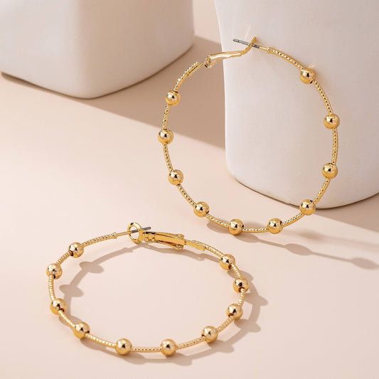 Classic Gold Ball Beaded Hoop Earrings