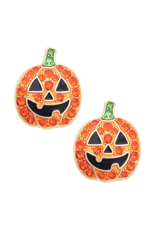Pumpkin Pave Stud Earrings in Orange