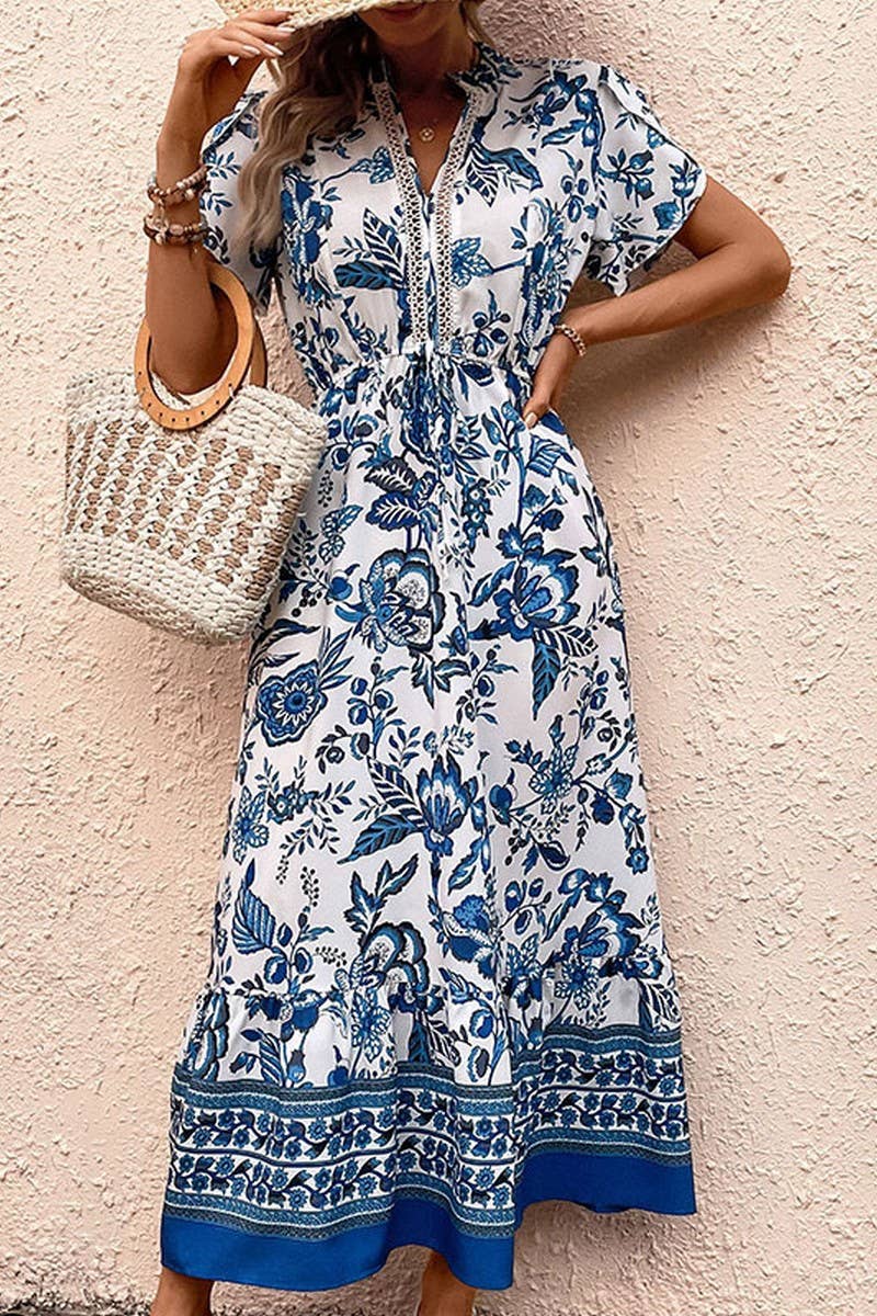 V-NECK SHORT SLEEVED MAXI DRESS