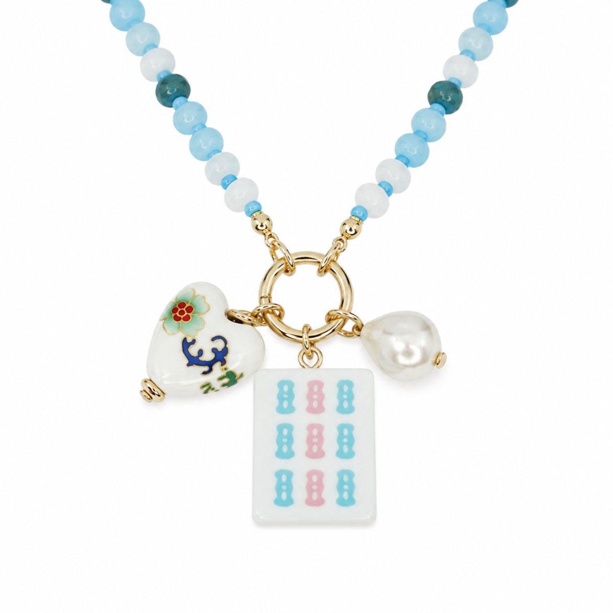 Mahjong Tile Charm Beaded Necklace