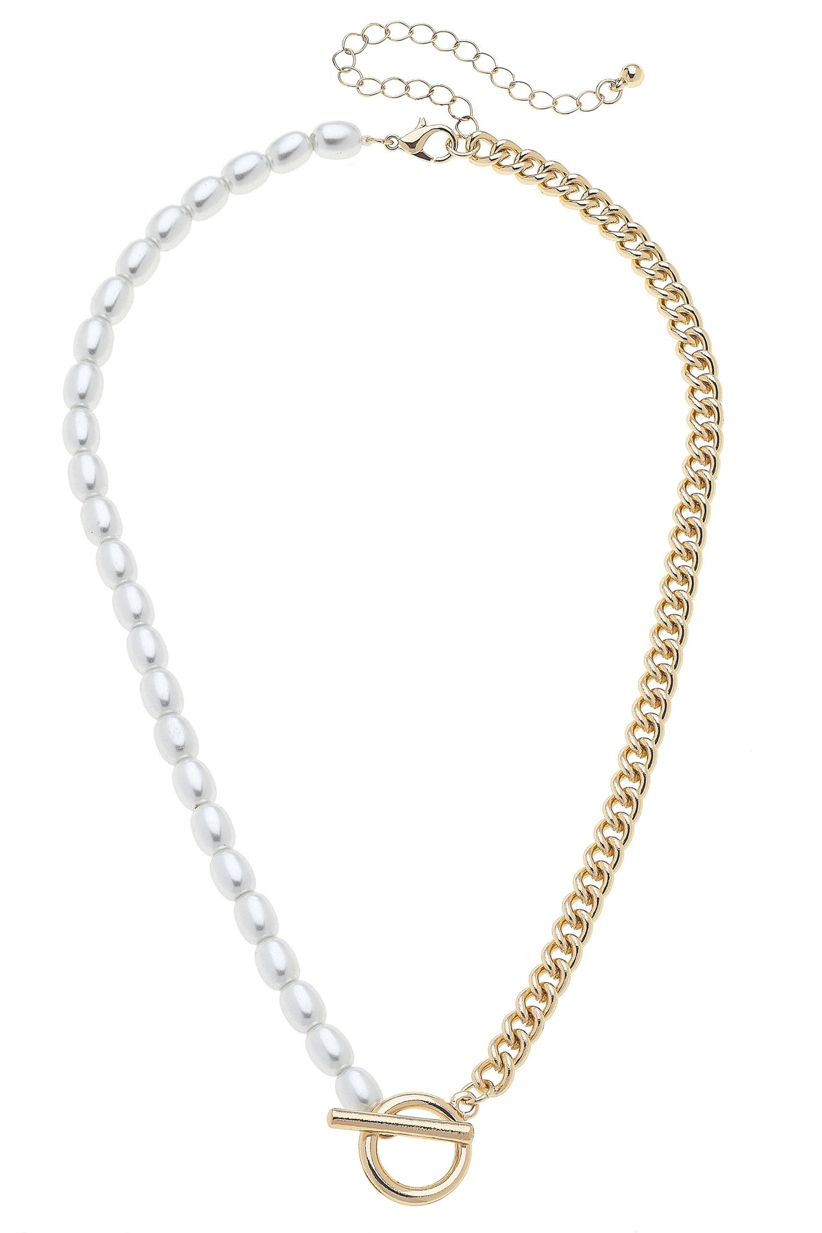 Half & Half Pearl Toggle Front Necklace in Ivory