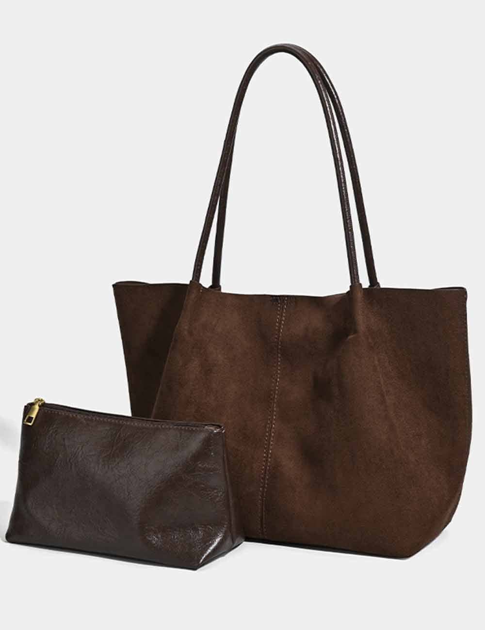 Ladies Simple Large Capacity Suede Tote Bag Set