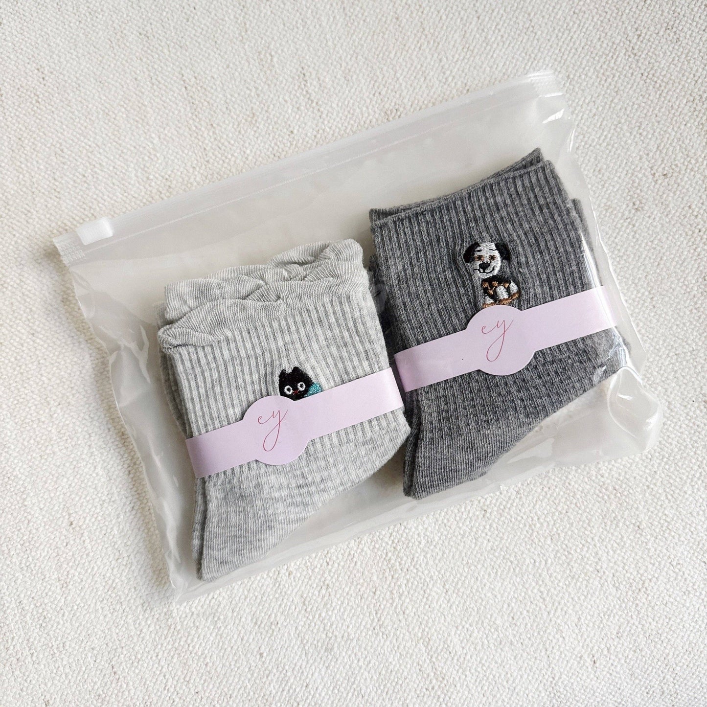 Cat And Dog Design Crew Socks Set Of 2