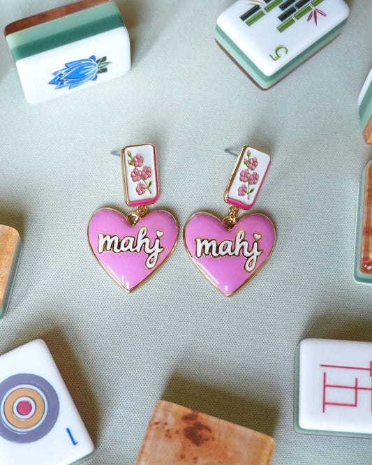 Mahj Cherry Blossom Tile Earrings in Lilac 