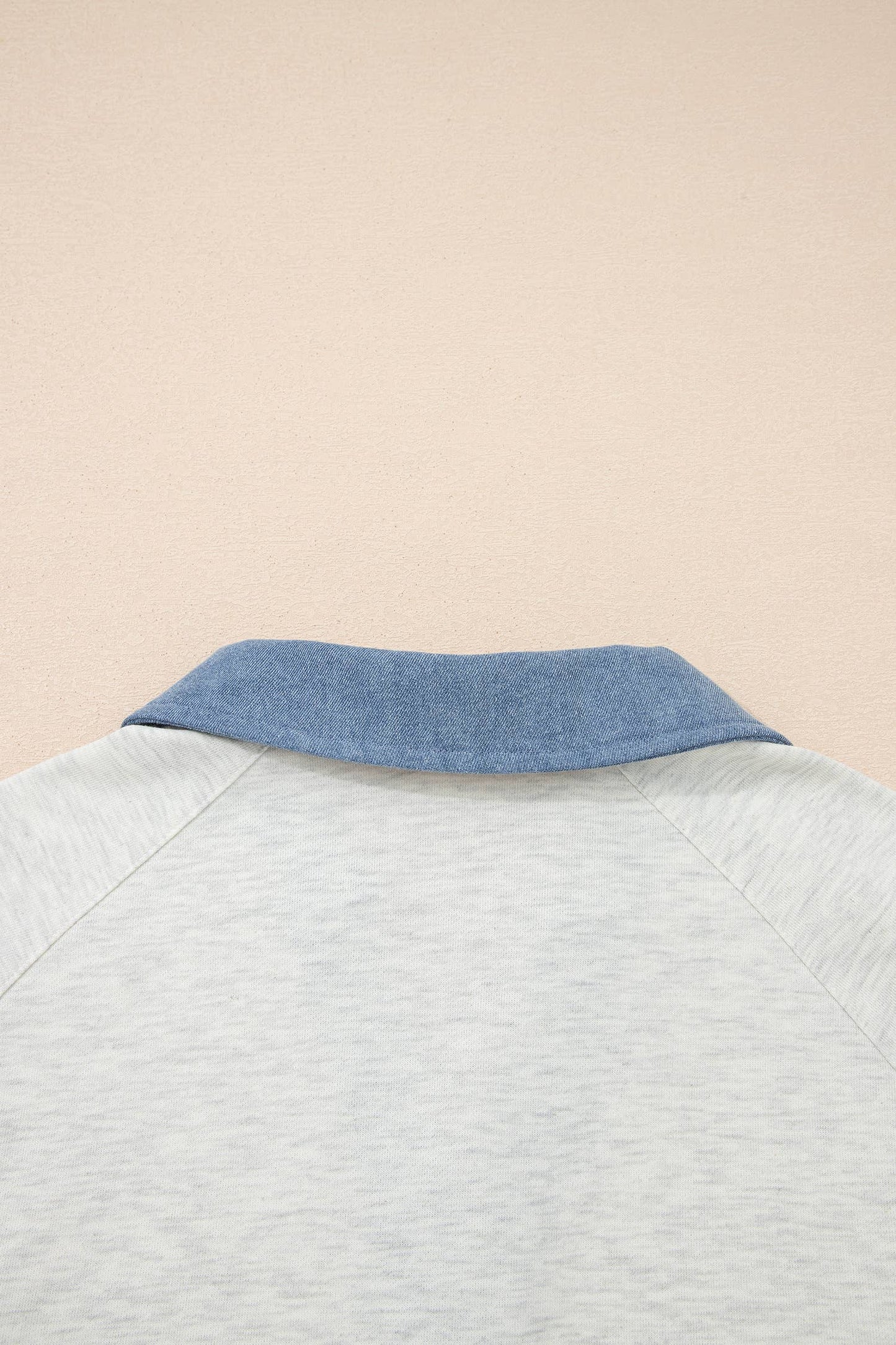 Denim-Style Patchwork Collar Half Button Top (S-XL)