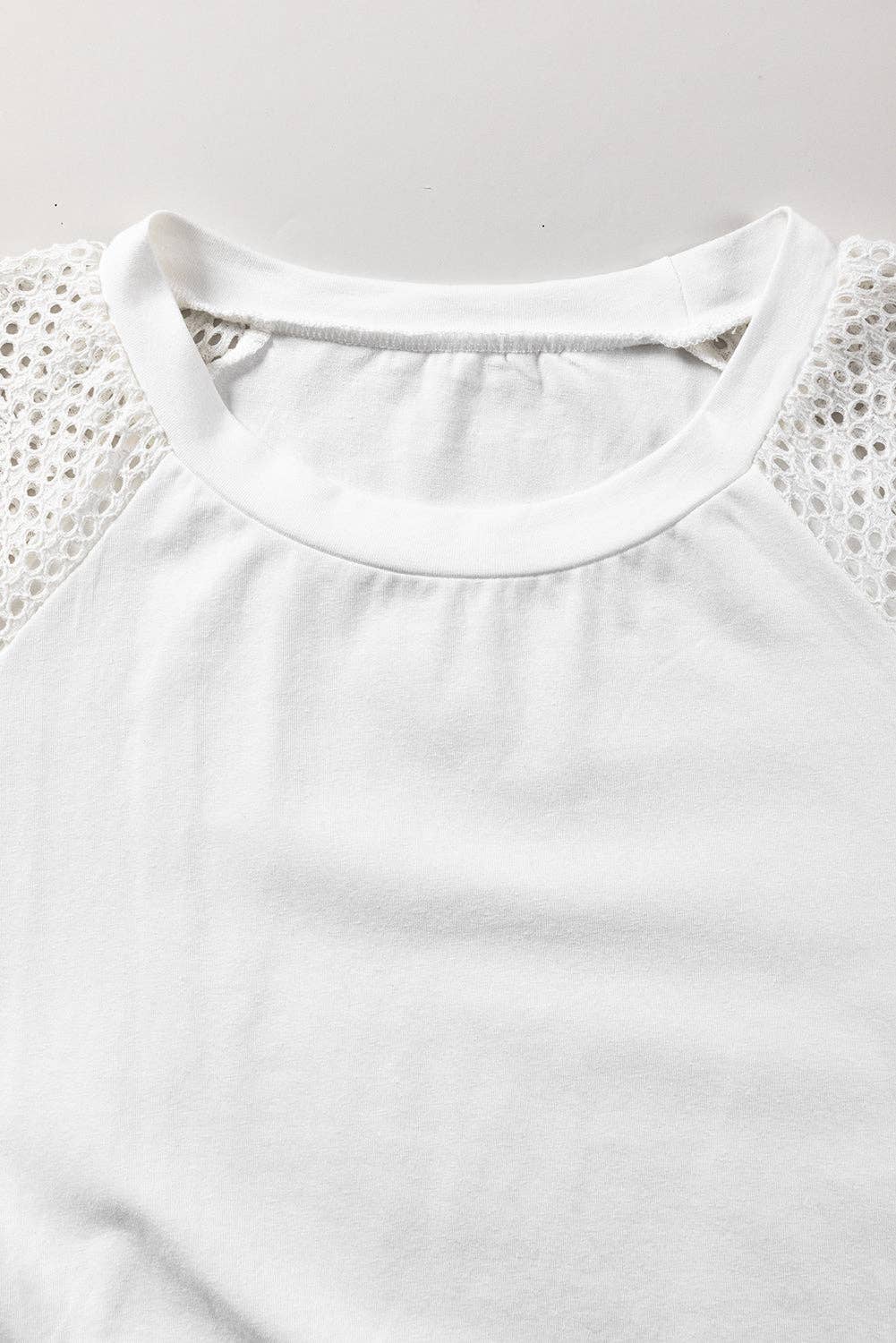 Pointelle Lace Half Sleeve Crew Neck Tee