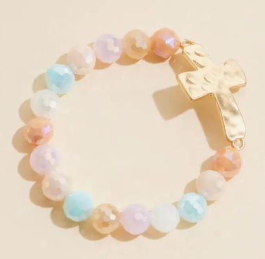 Glass Bead Bracelet with Cross Charm